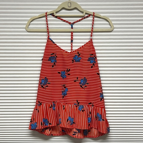 Abercrombie & Fitch Red White and Blue Striped Floral T-Back Peplum Top - Picture 2 of 7